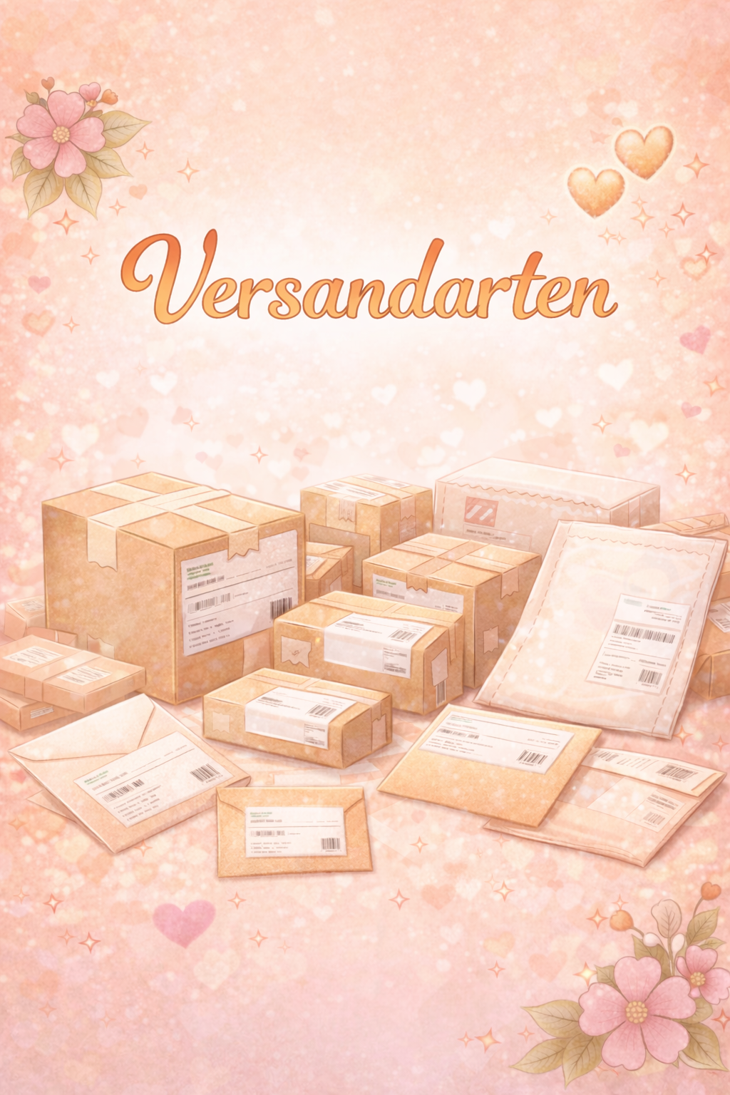 Versandarten mit Herzen und Paketen